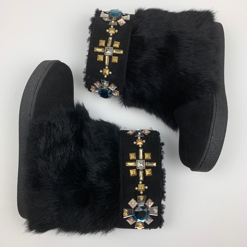 Tory Burch Curran Shearling Rabbit Fur Boots - Picture 2 of 8